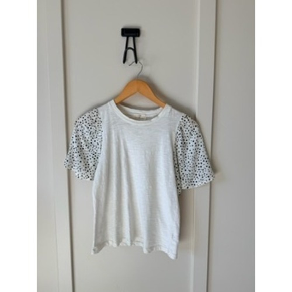 t.la Anthropologie White Polka Dot Puff Sleeve Mixed Media Top XXS